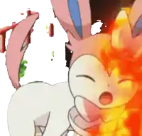 a cartoon of a bunny with flames coming out of it 's mouth