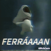 a glitchcam image of a person with the word ferraaan