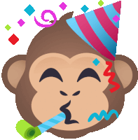 a cartoon monkey wearing a party hat blowing a party horn