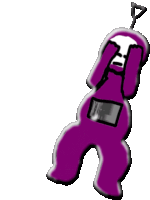 a drawing of a purple teletubbies character covering his eyes with his hands