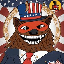 a cartoon of a wolf wearing a patriotic hat and tie