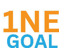 orange and blue letters that say 1ne goal