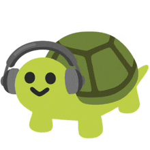 a turtle wearing headphones is smiling and looking at the camera .