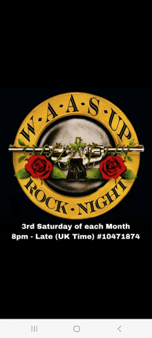 a poster for guns n roses rock night on saturday the 3rd of each month