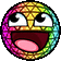 a cartoon smiley face with a rainbow colored background and a stained glass effect .