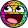 a cartoon smiley face with a rainbow colored background and a stained glass effect .