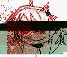 a drawing of a girl with a bow on her head is being displayed in a glitch effect .