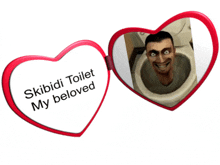 a heart shaped mirror with a picture of a man in a toilet and the words skibidi toilet my beloved on it