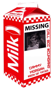 a carton of milk with a picture of cammy morgan