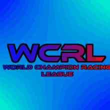 a logo for wcrl world champion racing league on a blue background