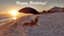 a beach scene with a happy birthday message