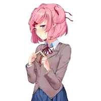a girl with pink hair is wearing a suit and a bow tie