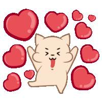 a cartoon cat is surrounded by hearts and has his arms up in the air