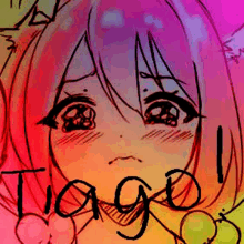 a drawing of a girl with the name tiago written in black