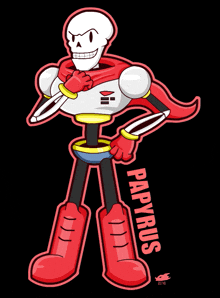 a cartoon drawing of papyrus with red boots