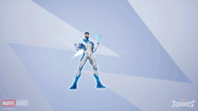 an advertisement for marvel games rivals shows a man in a suit