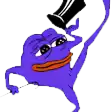 a purple frog is holding a black trophy in his hand .