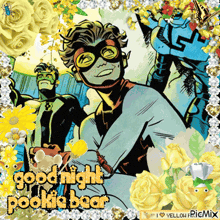 a picture of a superhero with the words " good night pookie bear " on it