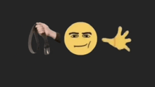 a hand holding a belt next to a smiley face and a hand