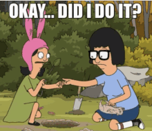 bob 's burgers characters bob and tina digging a hole in the ground