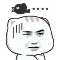 a cartoon cat with a bird on its head