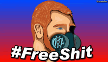 a cartoon of a man wearing a gas mask with the hashtag #freeshit below him