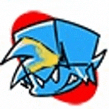 a cartoon drawing of a fish with sharp teeth and a blue hat .