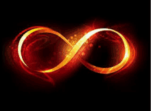 a red and gold infinity symbol on a black background