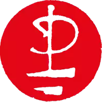 a red circle with a white symbol in the middle