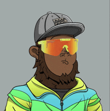 a cartoon drawing of a man wearing sunglasses and a hat that says 666 on it