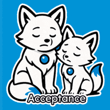 a cartoon of two foxes with acceptance written on the bottom