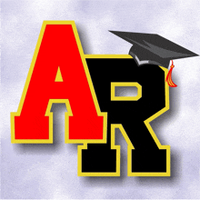 a black and red letter a with a graduation cap on top