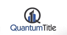 a logo for quantum title with a building in the middle