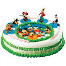 a cake with a picture of mickey mouse and his friends on it .