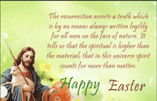 a happy easter card with jesus holding a sheep and a quote