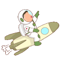 a cartoon of an astronaut riding a rocket with his hand up