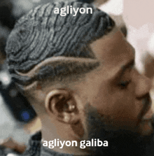 a close up of a man 's head with the words agliyon agliyon galiba above it