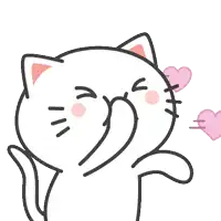 a cartoon cat is blowing a kiss with pink hearts coming out of its mouth