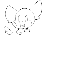 a black and white drawing of a cat with a surprised expression