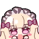 a pixel art drawing of a girl with glasses and a bow on her head .