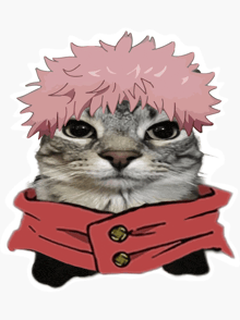 a drawing of a cat with a pink haired hat
