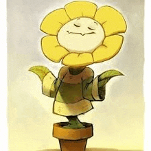 a cartoon drawing of a flower in a pot with a smiley face on it .