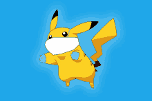 a cartoon pikachu wearing a mask on a blue background