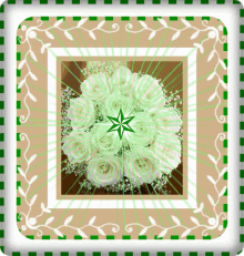 a picture of flowers with a green star in the middle