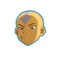 a cartoon character with a bald head and a blue arrow on his head