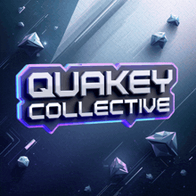 the quakey collective logo is surrounded by purple and blue objects