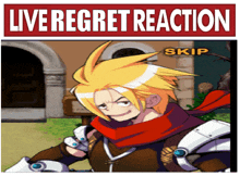 a sign that says live regret reaction with a cartoon character