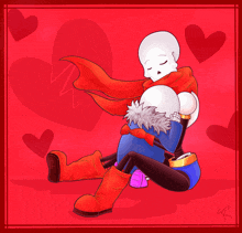 a drawing of a skeleton hugging another skeleton