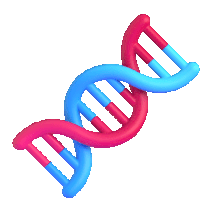 a red and blue dna molecule is shown on a white background