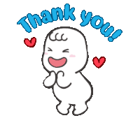 a cartoon of a baby saying thank you with hearts around it